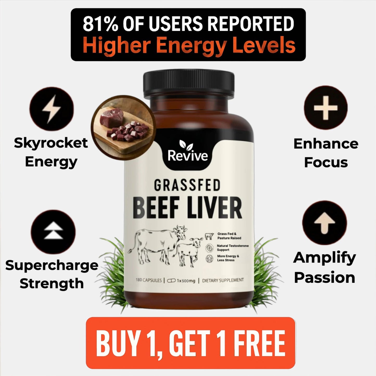 Revive™ Grass-Fed Beef Liver Capsules- The Daily Foundation Men Need for Strength, Drive & Hormonal Balance